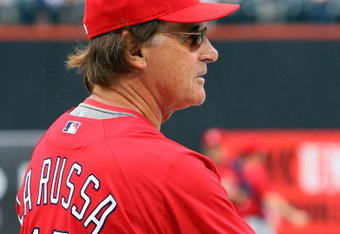 NEW YORK - JUNE 22:  Manager Tony LaRussa #10 of the St. Louis Cardinals looks on during batting practice before playing the New York Mets on June 22, 2009 at Citi Field in the Flushing neighborhood of the Queens borough of New York City.  (Photo by Jim McIsaac/Getty Images)