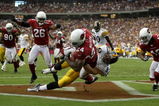 GLENDALE, AZ - SEPTEMBER 30:  Adrian Wilson #24 of the Arizona Cardinals is tackled in the endzone by Heath Miller #83 of the Pittsburgh Steelers after making an interception for a touchback at University of Phoenix Stadium September 30, 2007 in Glendale, Arizona.  (Photo by Jonathan Ferrey/Getty Images)