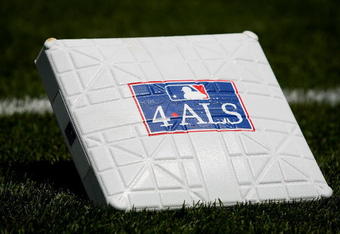 NEW YORK - JULY 04: First base, dedicated to the disease Amyotrophic Lateral Sclerosis (ALS) often referred to as 'Lou Gehrig's Disease'  is seen prior to the game between the New York Yankees and the Toronto Blue Jays on July 4, 2009 at Yankee Stadium in the Bronx borough of New York City.  (Photo by Nick Laham/Getty Images)