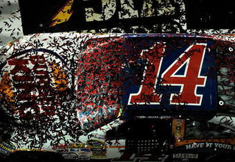 DAYTONA BEACH, FL - JULY 04: A view of confetti on the #14 Burger King Chevrvolet, after post race celbration in victory lane prior to Tony Stewart (not pictured) winning the NASCAR Sprint Cup Series 51st Annual Coke Zero 400 at Daytona International Speedway on July 4, 2009 in Daytona Beach, Florida.  (Photo by Sam Greenwood/Getty Images)