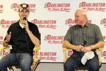 DARLINGTON, SC - APRIL 22:  NASCAR Sprint Cup driver Joey Logano and NASCAR legend Cale Yarborough speak with the media during a promotional event for the Southern 500 on April 22, 2009 at Darlington Raceway in Darlington, South Carolina.    (Photo by Rusty Jarrett/Getty Images for Darlington Raceway)