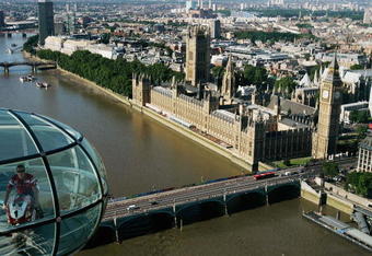 LONDON - AUGUST 4:  Reigning World Superbike Champion James Toseland of Great Britain and Ducati Xerox poses during a photocall on the London Eye on August 4, 2005 in London, England. (Photo by Bryn Lennon/Getty Images).