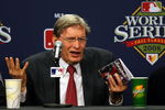 PHILADELPHIA - OCTOBER 27:  Major League Baseball commissioner Bud Selig explains the rules involved with suspending game five of the 2008 MLB World Series between the Philadelphia Phillies and the Tampa Bay Rays till 8:00 pm (EST) on October 28 at the earliest of the Philadelphia Phillies at a press conference on October 27, 2008 at Citizens Bank Park in Philadelphia, Pennsylvania.  (Photo by Elsa/Getty Images)