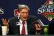 PHILADELPHIA - OCTOBER 27: Major League Baseball commissioner Bud Selig explains the rules involved with suspending game five of the 2008 MLB World Series between the Philadelphia Phillies and the Tampa Bay Rays till 8:00 pm (EST) on October 28 at the earliest of the Philadelphia Phillies at a press conference on October 27, 2008 at Citizens Bank Park in Philadelphia, Pennsylvania. (Photo by Elsa/Getty Images)