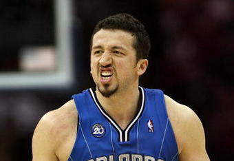 CLEVELAND - MAY 22: Hedo Turkoglu #15 of the Orlando Magic reacts between plays against the Cleveland Cavaliers in Game Two of the Eastern Conference Finals during the 2009 Playoffs at Quicken Loans Arena on May 22, 2009 in Cleveland, Ohio. NOTE TO USER: User expressly acknowledges and agrees that, by downloading and or using this photograph, User is consenting to the terms and conditions of the Getty Images License Agreement  (Photo by Elsa/Getty Images)