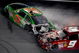 DAYTONA BEACH, FL - JULY 04: Kasey Kahne, driver of the #9 Budweiser Dodge, crashes into the rear of Kyle Busch, driver of the #18 Interstate Batteries Toyota, after Kyle hit the wall on the final lap during the NASCAR Sprint Cup Series 51st Annual Coke Zero 400 at Daytona International Speedway on July 4, 2009 in Daytona Beach, Florida.  (Photo by Sam Greenwood/Getty Images)