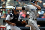 NEW YORK - JULY 04: Adam Lind #26 of the Toronto Blue Jays hits a two run home run in the sixth inning against the New York Yankees on July 4, 2009 at Yankee Stadium in the Bronx borough of New York City.  (Photo by Nick Laham/Getty Images)