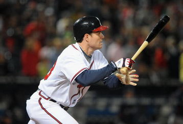 ATLANTA - APRIL 10: Outfielder Matt Diaz #23 of the Atlanta Braves bats against the Washington Nationals April 10, 2009 in Atlanta, Georgia.  (Photo by Al Messerschmidt/Getty Images) 