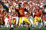 PASADENA, CA - JANUARY 01:  Quarterback Mark Sanchez #6 of the USC Trojans throws a pass during the 95th Rose Bowl Game presented by Citi against the Penn State Nittany Lions at the Rose Bowl on January 1, 2009 in Pasadena, California. The Trojans defeated the Nittany Lions 38-24.  (Photo by Christian Petersen/Getty Images)