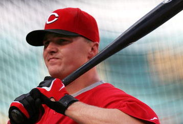 MIAMI - JUNE 07:  Jay Bruce #32 of the Cincinnati Reds takes batting practice prior to playing against the Florida Marlins at Dolphin Stadium June 7, 2008 in Miami, Florida.  (Photo by Marc Serota/Getty Images)