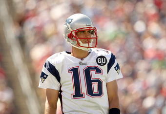 FOXBORO, MA - SEPTEMBER 7:  Quarterback Matt Cassel #16 of the New England Patriots looks on during their NFL game against the Kansas City Chiefs on September 7, 2008 at Gillette Stadium in Foxboro, Massachusetts. The Patriots defeated the Chiefs 17-10. (Photo by Elsa Garrison/Getty Images)