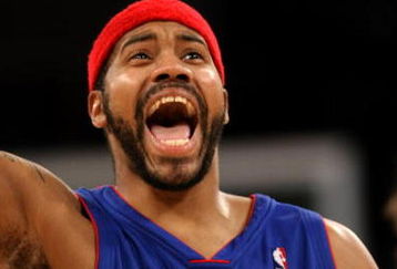 LOS ANGELES, CA - NOVEMBER 14:  Rasheed Wallace #30 of the Detroit Pistons celebrates during the game against the Los Angeles Lakers on November 14, 2008 at Staples Center in Los Angeles, California. The Pistons won 106-95.   NOTE TO USER: User expressly acknowledges and agrees that, by downloading and/or using this Photograph, user is consenting to the terms and conditions of the Getty Images License Agreement.  (Photo by Stephen Dunn/Getty Images)