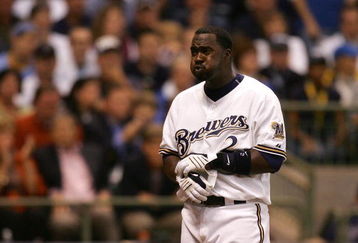 MILWAUKEE - OCTOBER 04:  Bill Hall #2 of the Milwaukee Brewers reacts after he struck out looking in the bottom of the second inning against the Philadelphia Phillies in Game three of the NLDS during the 2008 MLB playoffs at Miller Park on October 4, 2008 in Milwaukee, Wisconsin.  (Photo by Jim McIsaac/Getty Images)