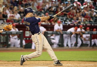 PHOENIX - MAY 25:  Scott Hairston #12 of the San Diego Padres bats against the Arizona Diamondbacks during the major league baseball game at Chase Field on May 25, 2009 in Phoenix, Arizona.  The Padres defeated the Diamondbacks 9-7.  (Photo by Christian Petersen/Getty Images)