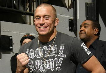TORONTO - FEBRUARY 5:  Ultimate Fighter Georges St-Pierre attends the Toronto Maple Leafs game against the Florida Panthers during a fight during their NHL game at the Air Canada Centre February 5, 2008 in Toronto, Ontario, Canada. (Photo By Dave Sandford/Getty Images)