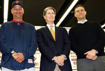TOKYO - MARCH 21:  (L-R) Daisuke Matsuzaka, Manager Terry Francona, owner John Henry and GM Theo Epstein of Boston Red Sox attend Ricoh MLB Opening Series press conference at Tokyo Dome on March 21, 2008 in Tokyo, Japan. Boston Red Sox and Oakland Athletics plays their opening games in Tokyo on March 25 and 26.  (Photo by Junko Kimura/Getty Images)