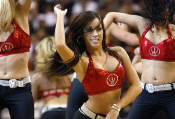 TORONTO - OCTOBER 31:  The Raptors Dance Pak perform during the game between the Philadelphia 76ers and the Toronto Raptors at the Air Canada Centre on October 31, 2007 in Toronto, Ontario, Canada.  The Raptors won 106-97.  NOTE TO USER: User expressly acknowledges and agrees that, by downloading and/or using this Photograph, user is consenting to the terms and conditions of the Getty Images License Agreement. (Photo by Dave Sandford/Getty Images)
