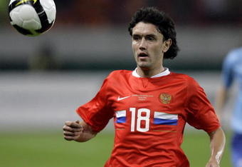MOSCOW, RUSSIA - AUGUST 20:  Yuri Zhirkov of Russia is shown in action during a friendly international soccer match against Netherlands at the Lokomotiv Stadium on August 20, 2008 in Moscow, Russia.  (Photo by Dima Korotayev)