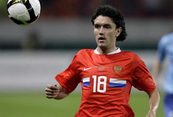 MOSCOW, RUSSIA - AUGUST 20:  Yuri Zhirkov of Russia is shown in action during a friendly international soccer match against Netherlands at the Lokomotiv Stadium on August 20, 2008 in Moscow, Russia.  (Photo by Dima Korotayev)