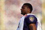 BALTIMORE - SEPTEMBER 16:  Quarterback Steve McNair #9 of the Baltimore Ravens watches from the sidelines during the first half of game against the New York Jets on September 16, 2007 at M&T Bank Stadium in Baltimore, Maryland.  (Photo by Jamie Squire/Getty Images)  