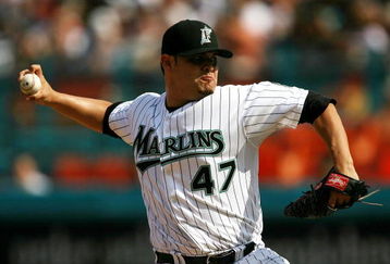 MIAMI - APRIL 06:  Starting pitcher Ricky Nolasco #47 of the Florida Marlins pitches against the Washington Nationals on opening day at Dolphin Stadium on April 6, 2009 in Miami, Florida.  (Photo by Doug Benc/Getty Images)