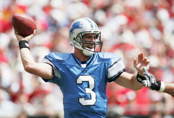 TAMPA, FL - OCTOBER 02:  Quarterback Joey Harrington #3 of the Detroit Lions throws a pass against the Tampa Bay Buccaneers on October 2, 2005 at Raymond James Stadium in Tampa, Florida. The Buccaneers defeated the Lions 17-13.  (Photo by Doug Benc/Getty Images)