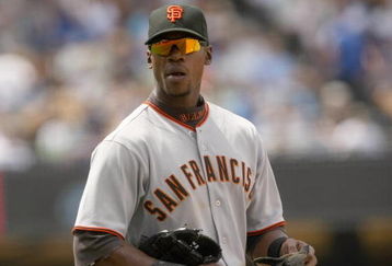 LOS ANGELES, CA - APRIL 13:  Left fielder Fred Lewis #14 of the San Francisco Giants takes the field against the Los Angeles Dodgers on April 13, 2009 at Dodger Stadiium in Los Angeles, California.  The Dodgers won 11-1.  (Photo by Stephen Dunn/Getty Images)