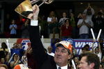 YPSILANTI, MI - OCTOBER 05:  Detroit Shock head coach Bill Laimbeer holds the championship trophy after the Detroit Shock beat the San Antonio Silver Stars in Game 3 of the WNBA Finals at the Eastern Michigan University Convocation Center on October 5, 2008 in Ypsilanti, Michigan. NOTE TO USER: User expressly acknowledges and agrees that, by downloading and or using this Photograph, User is consenting to the terms and conditions of the Getty Images License Agreement.  (Photo by Domenic Centofanti/Getty Images)