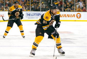 BOSTON - MAY 10: Phil Kessel #81 of the Boston Bruins heads toward the net against the Carolina Hurricances during Game Five of the Eastern Conference Semifinal Round of the 2009 Stanley Cup Playoffs on May 10, 2009 at the TD Banknorth Garden in Boston, Massachusetts. (Photo by Jim Rogash/Getty Images)
