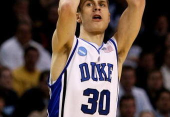 BOSTON - MARCH 26:  Jon Scheyer #30 of the Duke Blue Devils puts up a shot against the Villanova Wildcats during the NCAA Men's Basketball Tournament East Regionals at TD Banknorth Garden on March 26, 2009 in Boston, Massachusetts.  (Photo by Elsa/Getty Images)