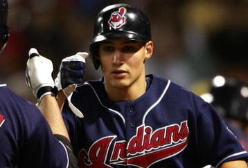 BOSTON - MAY 30:  Grady Sizemore #24 of the Cleveland Indians is congratulated by teammate Travis Hafner #48 after Sizemore hit a two run homer in the sixth inning against the Boston Red Sox on May 30, 2007 at Fenway Park in Boston, Massachusetts.  (Photo by Elsa/Getty Images)