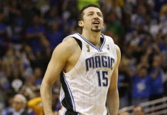ORLANDO, FL - JUNE 11:  Hedo Turkoglu #15 of the Orlando Magic heads toward the sideline during Game Four of the 2009 NBA Finals against the Los Angeles Lakers on June 11, 2009 at Amway Arena in Orlando, Florida. The Lakers won in overtime 99-91. NOTE TO USER:  User expressly acknowledges and agrees that, by downloading and or using this photograph, User is consenting to the terms and conditions of the Getty Images License Agreement. (Photo by Chris Graythen/Getty Images)