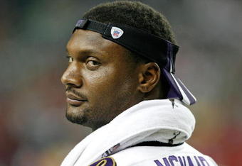 ATLANTA - AUGUST 31:  Quarterback Steve McNair #9 of the Baltimore Ravens watches the action from the sidelines since he did not play in the first half of the NFL preseason game at the Georgia Dome August 31, 2007 in Atlanta, Georgia.  (Photo by Mike Zarrilli/Getty Images)