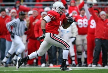 COLUMBUS, OH - NOVEMBER 22: Dan Herron #1 of the Ohio State Buckeyes runs for a touchdown during the Big Ten Conference game againt the Michigan Wolverines at Ohio Stadium on November 22, 2008 in Columbus, Ohio. Ohio State won 42-7. (Photo by Andy Lyons/Getty Images)