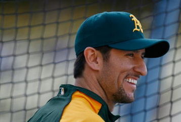 LOS ANGELES, CA - JUNE 16:  Nomar Garciaparra #1 of the Oakland Athletics takes batting practice prior to the game against the Los Angeles Dodgers at Dodger Stadium on June 16, 2009 in Los Angeles, California.  (Photo by Jeff Gross/Getty Images)