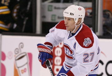 BOSTON - APRIL 16:  Alex Kovalev #27 of the Montreal Canadiens looks to pass in the third period against the Boston Bruins during Game One of the Eastern Conference quarterfinals of the 2009 Stanley Cup playoffs on April 16, 2009 at the TD Banknorth Garden in Boston, Massachusetts. The Bruins defeated the Canadiens 4-2.  (Photo by Elsa/Getty Images)