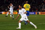 JOHANNESBURG, SOUTH AFRICA - JUNE 28:  Clint Dempsey of USA celebrates scoring the opening goal during the FIFA Confederations Cup Final between USA and Brazil at the Ellis Park Stadium on June 28, 2009 in Johannesburg, South Africa.  (Photo by Alex Livesey/Getty Images)