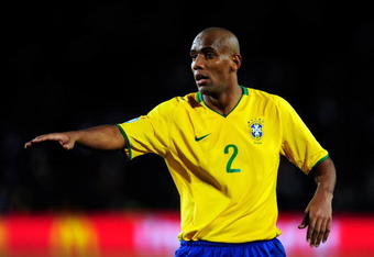 JOHANNESBURG, SOUTH AFRICA - JUNE 28:   Maicon of Brazil gestures during the FIFA Confederations Cup Final between USA and Brazil at the Ellis Park Stadium on June 28, 2009 in Johannesburg, South Africa.  (Photo by Jamie McDonald/Getty Images)