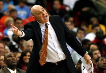 ATLANTA - MARCH 13:  Head coach Seth Greenberg of the Virginia Tech Hokies questions a call with an official during tday two against the North Carolina Tar Heels in the 2009 ACC Men's Basketball Tournament on March 13, 2009 at the Georgia Dome in Atlanta, Georgia.  (Photo by Kevin C. Cox/Getty Images)