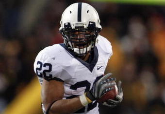 IOWA CITY, IOWA - NOVEMBER 8: Penn State Nittany Lions runningback Evan Royster #22 rushes for yards against the Iowa Hawkeyes at Kinnick Stadium on November 8, 2008 in Iowa City, Iowa. Iowa defeated Penn State  24-23. (Photo by David Purdy/Getty Images)