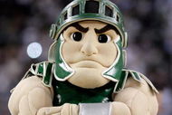 DETROIT - APRIL 06: Sparty the mascot for the Michigan State Spartans looks on in the first half against the North Carolina Tar Heels during the 2009 NCAA Division I Men's Basketball National Championship game at Ford Field on April 6, 2009 in Detroit, Michigan. (Photo by Andy Lyons/Getty Images)