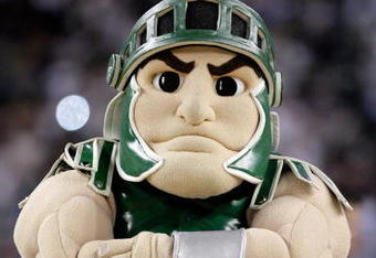 DETROIT - APRIL 06:  Sparty the mascot for the Michigan State Spartans looks on in the first half against the North Carolina Tar Heels during the 2009 NCAA Division I Men's Basketball National Championship game at Ford Field on April 6, 2009 in Detroit, Michigan.  (Photo by Andy Lyons/Getty Images)