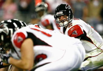 GLENDALE, AZ - JANUARY 03:  Quarterback Matt Ryan #2 of the Atlanta Falcons hikes the ball in the NFC Wild Card Game against the Arizona Cardinals on January 3, 2009 at University of Phoenix Stadium in Glendale, Arizona. The Cardinals defeated the Falcons 30-24.  (Photo by Jeff Gross/Getty Images)