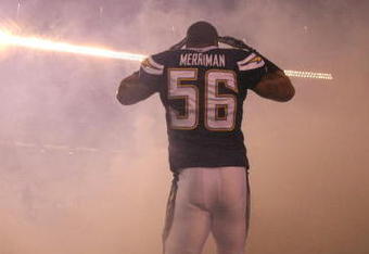 SAN DIEGO - DECEMBER 24:  Shawne Merriman #56 of the San Diego Chargers enters the game against the Denver Broncos during the first half of their NFL game at Qualcomm Stadium December 24, 2007 in San Diego, California.  (Photo by Donald Miralle/Getty Images)