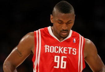 LOS ANGELES, CA - MAY 17:  Ron Artest #96 of the Houston Rockets looks down in the first quarter against the Los Angeles Lakers in Game Seven of the Western Conference Semifinals during the 2009 NBA Playoffs at Staples Center on May 17, 2009 in Los Angeles, California. NOTE TO USER: User expressly acknowledges and agrees that, by downloading and or using this photograph, User is consenting to the terms and conditions of the Getty Images License Agreement.  (Photo by Stephen Dunn/Getty Images)