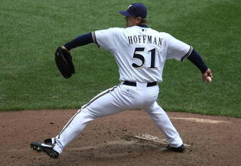 MILWAUKEE - MAY 14: Trevor Hoffman #51 of the Milwaukee Brewers delivers the ball against the Florida Marlins on May 14, 2009 at Miller Park in Milwaukee, Wisconsin. The Brewers defeated the Marlins 5-3. (Photo by Jonathan Daniel/Getty Images)