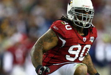 TAMPA, FL - FEBRUARY 01:  Darnell Dockett #90 of the Arizona Cardinals celebrates after he sacked Ben Roethlisberger #7 of the Pittsburgh Steelers during the fourth quarter of Super Bowl XLIII on February 1, 2009 at Raymond James Stadium in Tampa, Florida.  (Photo by Chris McGrath/Getty Images)