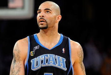 LOS ANGELES, CA - APRIL 21:  Carlos Boozer #5 of the Utah Jazz looks on in the second half against the Los Angeles Lakers in Game Two of the Western Conference Quarterfinals during the 2009 NBA Playoffs at Staples Center on April 21, 2009 in Los Angeles, California. NOTE TO USER: User expressly acknowledges and agrees that, by downloading and or using this photograph, User is consenting to the terms and conditions of the Getty Images License Agreement.  (Photo by Kevork Djansezian/Getty Images)