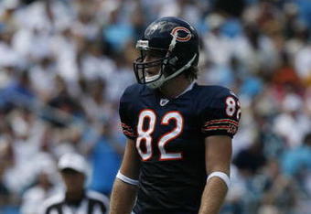 CHARLOTTE, NC - SEPTEMBER 14:  Greg Olsen #82 of the Chicago Bears looks on during the game against the Carolina Panthers at Bank of America Stadium on September 14, 2008 in Charlotte, North Carolina. (Photo by Kevin C. Cox/Getty Images)