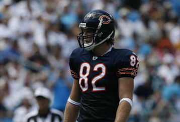CHARLOTTE, NC - SEPTEMBER 14:  Greg Olsen #82 of the Chicago Bears looks on during the game against the Carolina Panthers at Bank of America Stadium on September 14, 2008 in Charlotte, North Carolina. (Photo by Kevin C. Cox/Getty Images)